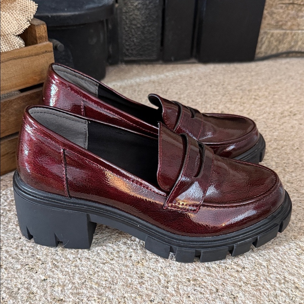 Burgundy Chunky Loafers Crown Vintage Sage Size 6 - Picture 3 of 6